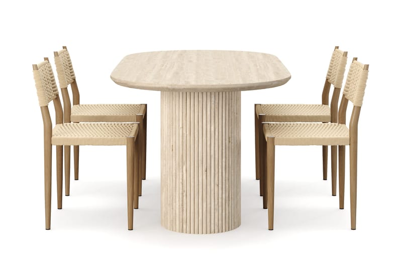 Uppveda Matbord Travetin utseende med 4 st Jamna Matstolar - Beige - Products - Möbler - Bord & matgrupp - Matgrupp