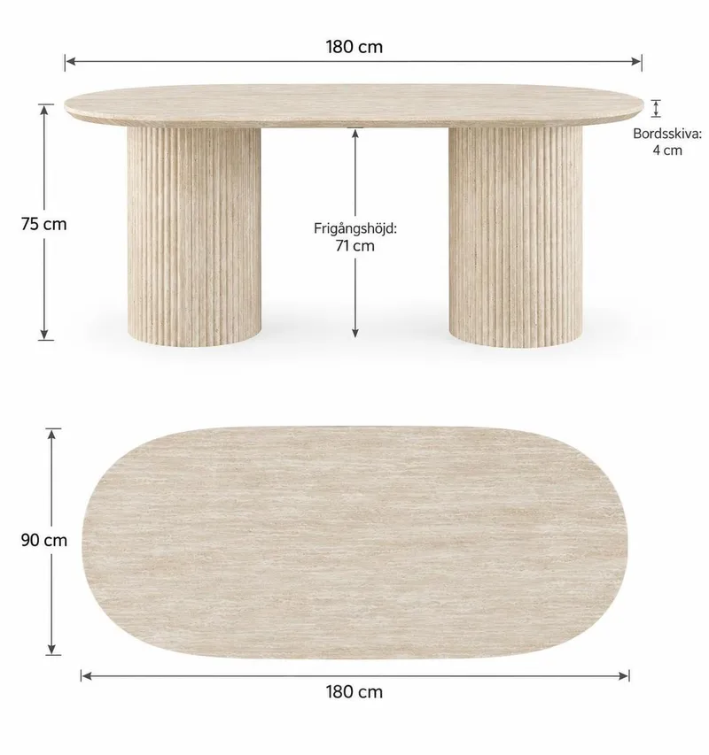Uppveda Ovalt Matbord 180x90 cm Travertin Utseende - Beige - Products - Möbler - Bord & matgrupp - Matbord & köksbord