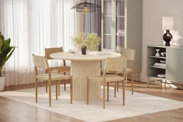 Uppveda Runt Matbord 120cm Travetin utseende med 4 st Jamna Matstolar - Beige - Products - Möbler - Bord & matgrupp - Matgrupp