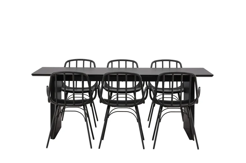 Vail Matgrupp 200 cm Rektangulär med 6 Dyrön stolar, Svart