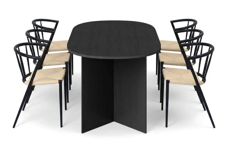 Vera Matgrupp rektangulärt 180 cm Svart med 6 Winston Matstolar - Svart - Products - Möbler - Bord & matgrupp - Matgrupp