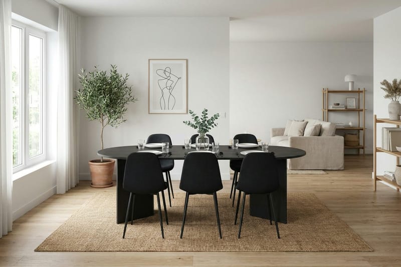 Vera Matgrupp rektangulärt 220 cm Svart med 6 Nibe Matstolar - Svart - Products - Möbler - Bord & matgrupp - Matgrupp