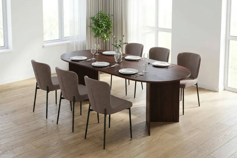 Vera Matgrupp rektangulärt 220 cm Valnöt med 6 Elsie Matstolar - Valnöt/Grå - Products - Möbler - Bord & matgrupp - Matgrupp