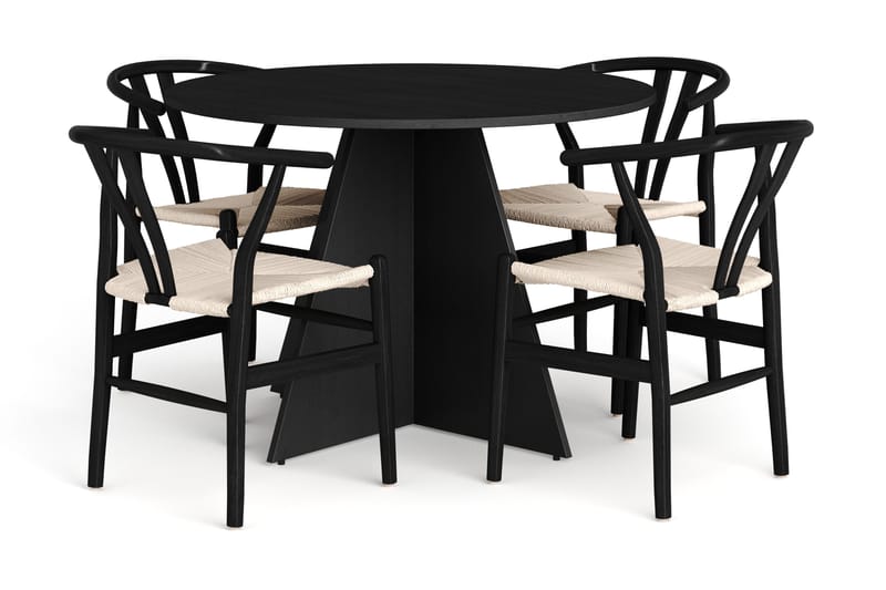 Vera Matgrupp runt 110 cm Svart med 4 Dastoori Matstolar - Svartlaserad ek - Products - Möbler - Bord & matgrupp - Matgrupp