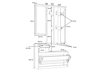 Breslau Hallmöbelset 98x180 cm - Beige/Brun/Vit - Products - Möbler - Hallmöbler - Möbelset för hall & entre