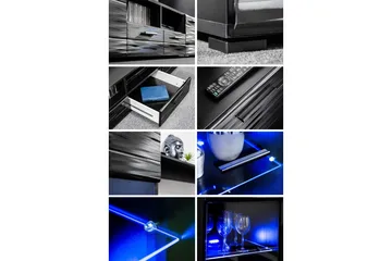 Apryl Modern TV Mediamöbel med Vitrinskåp och LED-belysning - Svart / Trä / Glas - Products - Möbler - TV- & Mediamöbler - TV-möbelset