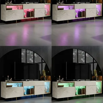 Denvar TV-bänk 180x55x32 cm - travertin och guld - Products - Möbler - TV- & Mediamöbler - TV bänk & mediabänk