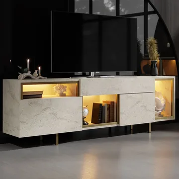 Denvar TV-bänk 180x55x32 cm - travertin och guld - Products - Möbler - TV- & Mediamöbler - TV bänk & mediabänk