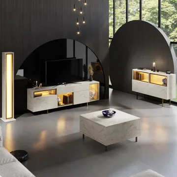 Denvar TV-bänk 180x55x32 cm - travertin och guld - Products - Möbler - TV- & Mediamöbler - TV bänk & mediabänk