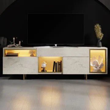 Denvar TV-bänk 180x55x32 cm - travertin och guld - Products - Möbler - TV- & Mediamöbler - TV bänk & mediabänk
