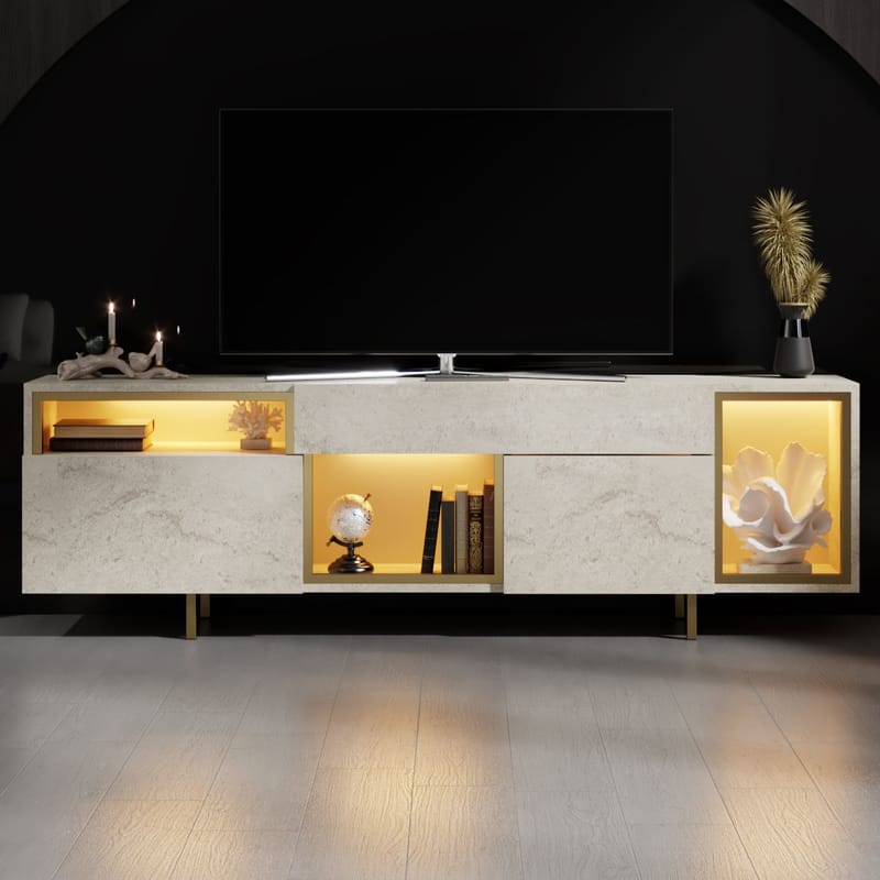 Denvar TV-bänk 180x55x32 cm - travertin och guld - Products - Möbler - TV- & Mediamöbler - TV bänk & mediabänk