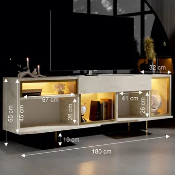 Denvar TV-bänk 180x55x32 cm - travertin och guld - Products - Möbler - TV- & Mediamöbler - TV bänk & mediabänk