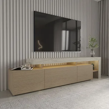 Jurukovo TV-bänk 192x53x37 cm - Travertin, varm ek - Products - Möbler - TV- & Mediamöbler - TV bänk & mediabänk