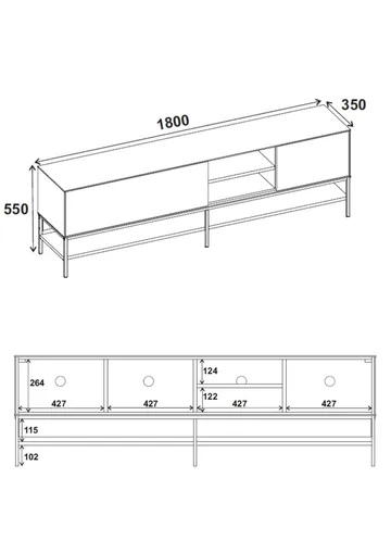 Kenvor Tv-bänk 180 cm - Naturfärgad ek, trä svart, svart - Products - Möbler - TV- & Mediamöbler - TV bänk & mediabänk