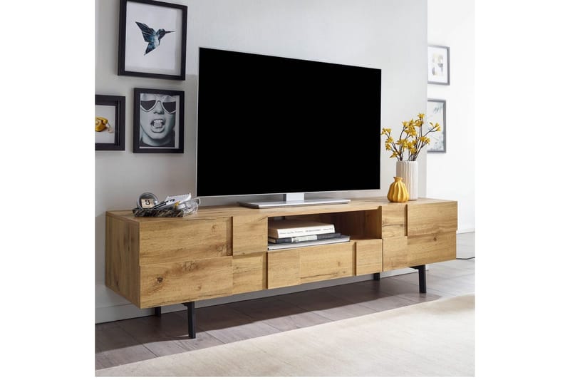 Lowboard Wohnling Ekfanerad med 2 dörrar Låda Metallben Lantlig stil - Products - Möbler - TV- & Mediamöbler - TV-skåp