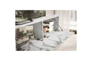 Lowboard Wohnling Folierad upphängning med luckdörr, modern Marmor, Vit, 160 cm - Marmor, Vit, 160 cm - Products - Möbler - TV- & Mediamöbler - TV-hylla