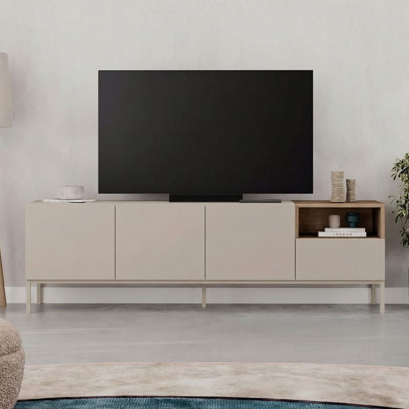 Morlen TV-bänk 180x55x41,8 cm - santstone och naturfärgad ek - Products - Möbler - TV- & Mediamöbler - TV bänk & mediabänk