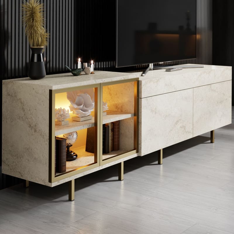 Seyring Tv-bänk 190 cm - Travertin och guld - Products - Möbler - TV- & Mediamöbler - TV bänk & mediabänk
