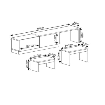 Zalven TV-bänk 180x36x30 cm - gordionmarmor och grå - Products - Möbler - TV- & Mediamöbler - TV bänk & mediabänk