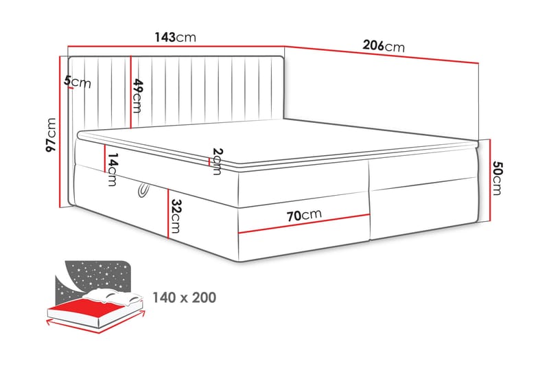 Calrosor Sängpaket Kontinentalsäng med Förvaring 140x200 cm - Grå - Products - Möbler - Säng - Komplett sängpaket