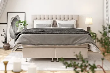 Celine Sängpaket 140x200cm - Beige/Sammet - Products - Möbler - Säng - Kontinentalsäng