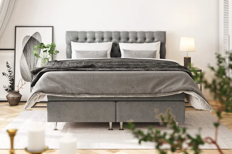 Celine Sängpaket 160x200cm - Grå/Sammet - Products - Möbler - Säng - Kontinentalsäng