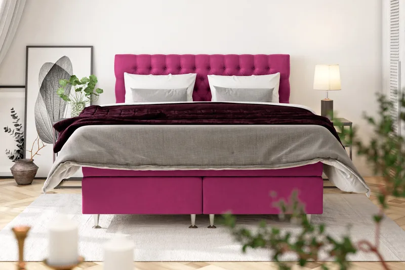 Celine Sängpaket 210x210cm - Rosa/Sammet - Products - Möbler - Säng - Kontinentalsäng