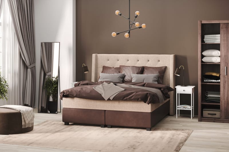 Cuba Sängpaket 160x200 med Tre Bruna Kuddar - (+Fler val) Beige/Brun - Products - Möbler - Säng - Kontinentalsäng