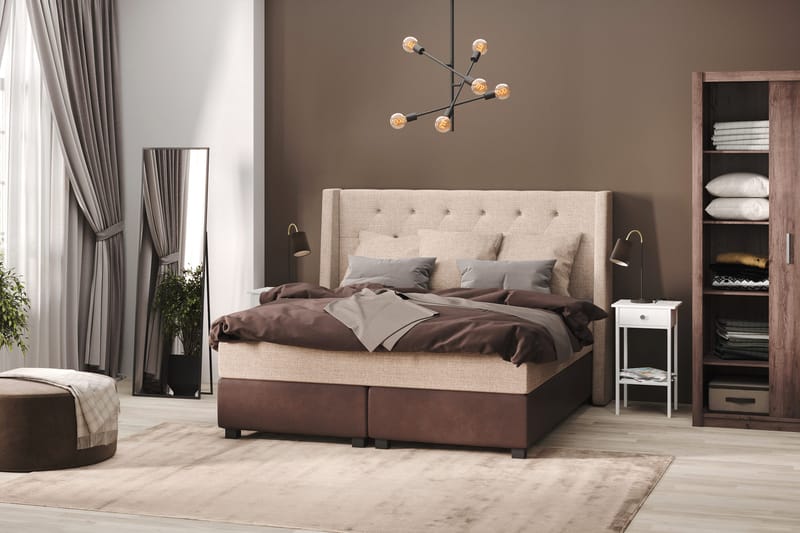 Cuba Sängpaket 210x210 med Tre Beiga Kuddar, (+Fler val) Beige/Brun