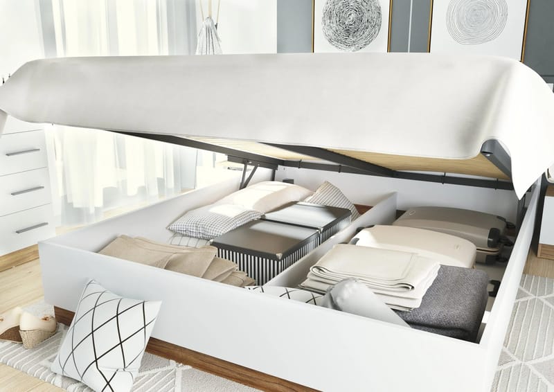 Dentro säng med förvaring 160 x 200 cm - Vit/ek - Vit/stirling ek - Products - Möbler - Säng - Säng med förvaring
