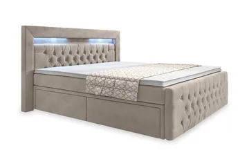 Franco Komplett Sängpaket med förvaring LED-belysning 160x200 cm - Beige / Sammet - Products - Möbler - Säng - Säng med förvaring