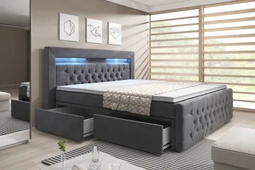 Franco Komplett Sängpaket med förvaring LED-belysning 160x200 cm - Grå / Sammet - Products - M öbler - Säng - Säng med förvaring