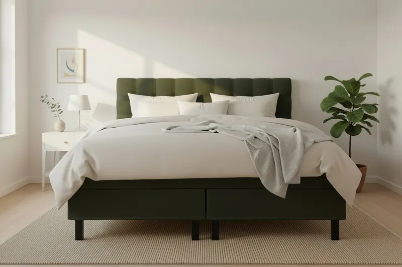 Hilton Komplett Sängpaket 180x200 cm Kontinentalsäng med rutad sänggavel - Grön - Products - Möbler - Säng - Kontinentalsäng