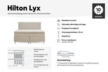 Hilton Lyx Komplett Sängpaket 180x200 cm Kontinentalsäng med knappad sänggavel i sammet - Grå - Products - Möbler - Säng - Kontinentalsäng