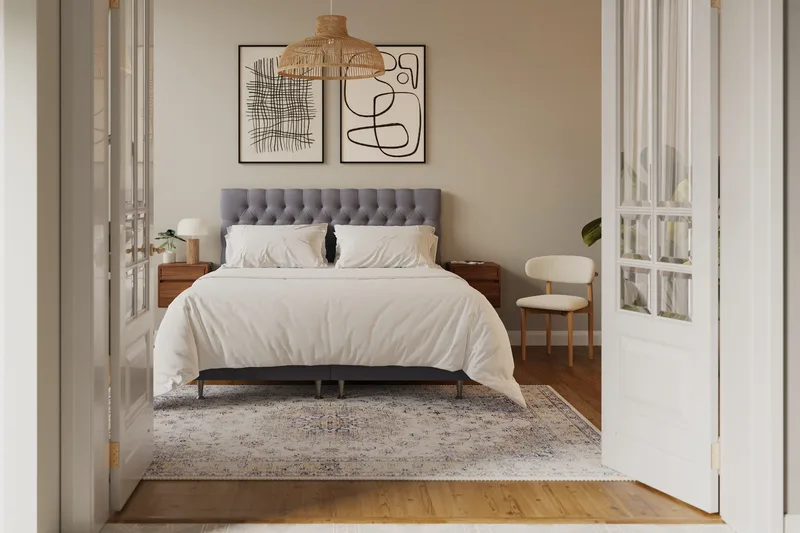 Hilton Lyx Komplett Sängpaket 180x200 cm Kontinentalsäng med knappad sänggavel i sammet - Grå - Products - Möbler - Säng - Kontinentalsäng