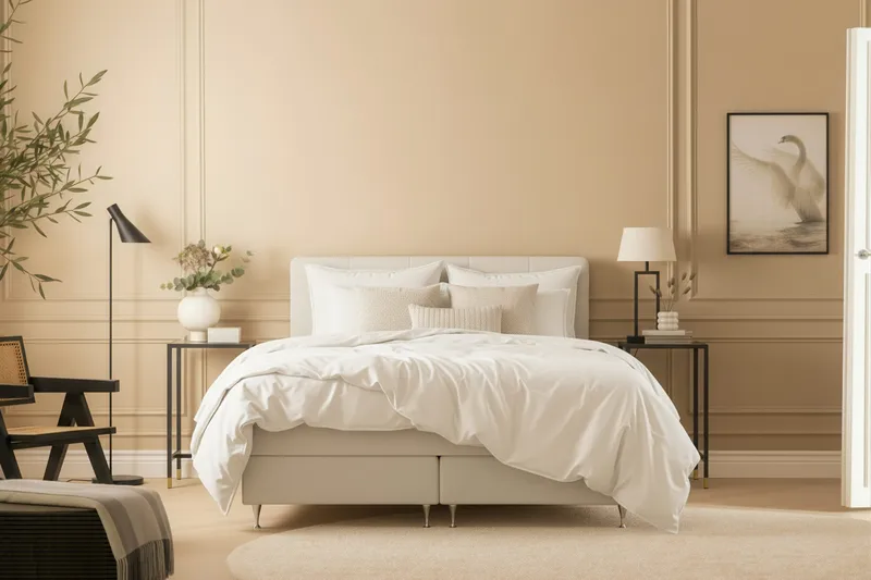 Hilton Premium Kontinentalsäng 180x200 cm - Ljusbeige Bouclé - Products - Möbler - Säng - Kontinentalsäng