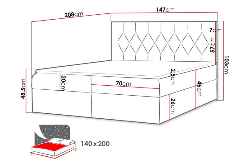 Jitendera Sängpaket Kontinentalsäng 140x200 cm med Förvaring - Gul - Products - Möbler - Säng - Komplett sängpaket