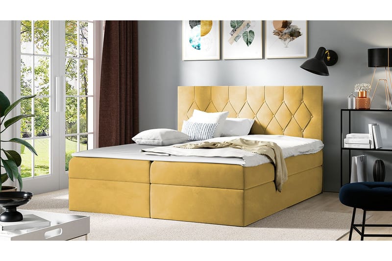 Jitendera Sängpaket Kontinentalsäng 160x200 cm med Förvaring - Gul - Products - Möbler - Säng - Komplett sängpaket