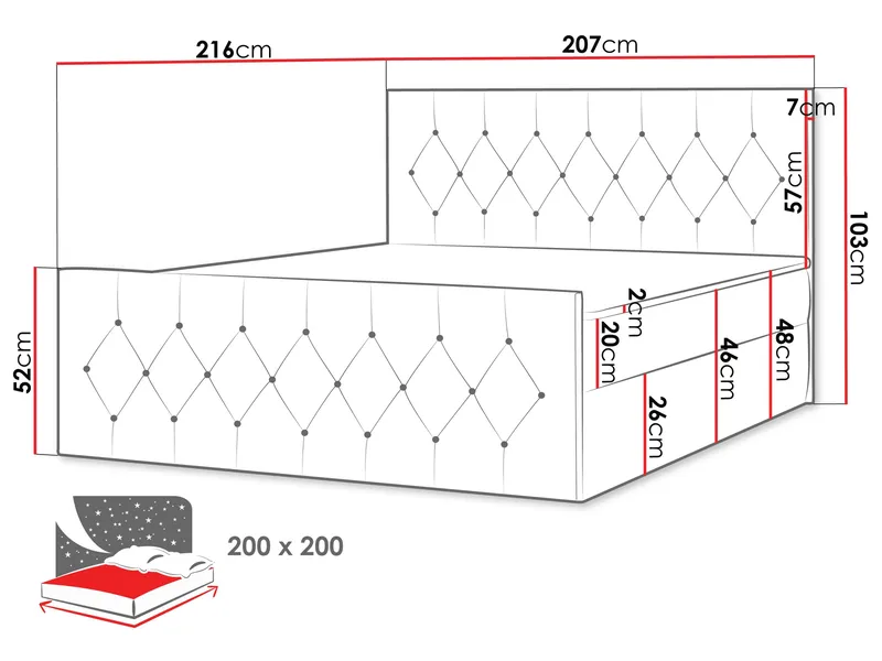 Jitendra Sängpaket Kontinentalsäng 200x200 cm med Förvaring - Röd - Products - Möbler - Säng - Komplett sängpaket