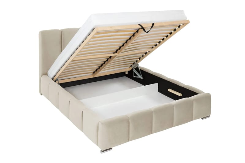 Cleaton Sängram 160x200 cm med Förvaring HVILA Pocketresårmadrass och Bäddmadrass i Polysterskum med Tvättbar klädsel - Beige/Vit - Products - Möbler - Säng - Komplett sängpaket