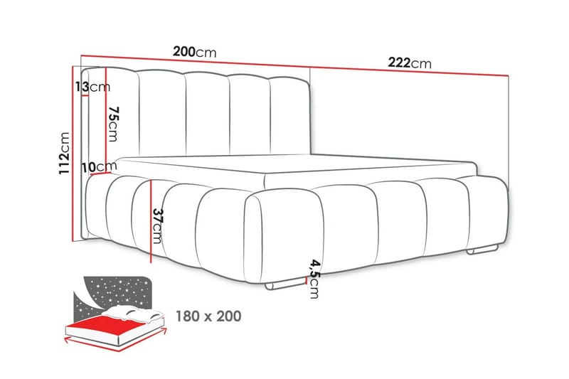 Cleaton Sängram 180x200 cm med Förvaring HVILA Pocketresårmadrass och Bäddmadrass i Latex med Tvättbar klädsel - Grå/Vit - Products - Möbler - Säng - Komplett sängpaket