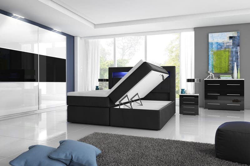 Modena Sängpaket 140x200 medFörvaring LED-belysning - Svart - Products - Möbler - Säng - Säng med förvaring