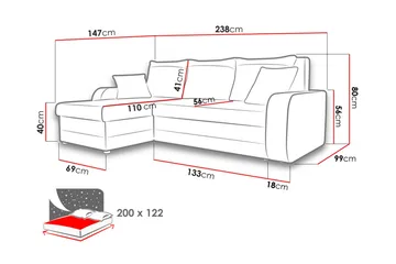 Alvared 3-sits Hörnbäddsoffa Universal - Vit/Röd - Products - Möbler - Soffa - Bäddsoffa - Bäddsoffa divan