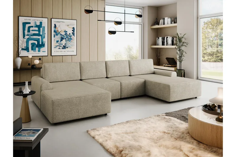 Bella Bäddsoffa Dubbeldivan 4-sits i Plysch - Beige - Products - Möbler - Soffa - Bäddsoffa - U bäddsoffa