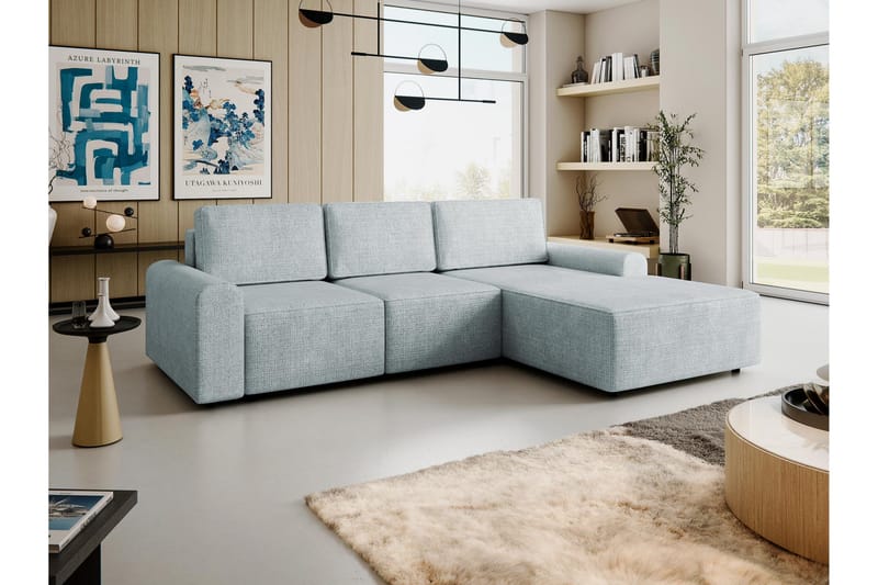 Bella Bäddsoffa med Divan 3-sits i Plysch - Grå - Products - Möbler - Soffa - Bäddsoffa - Bäddsoffa divan