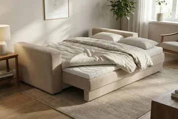 Bergen Extra djup 3-sits Bäddsoffa med Bäddmadrass i Polyesterskum och Tvättbar klädsel - Beige - Products - Möbler - Soffa - Bäddsoffa - 3 sits bäddsoffa
