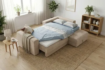 Bergen Extra djup 3-sits Bäddsoffa med Divan och Bäddmadrass i Latex och Tvättbar klädsel - Beige Tyg - Products - Möbler - Soffa - Bäddsoffa - Bäddsoffa divan