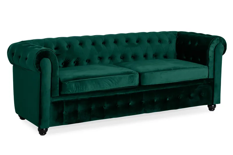 Chesterfield Lyx 3-sits Framåtbäddad bäddsoffa i sammet - Grön - Products - Möbler - Soffa - Bäddsoffa - 3 sits bäddsoffa