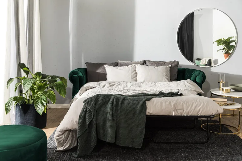 Chesterfield Lyx 3-sits Framåtbäddad bäddsoffa i sammet - Mörkgrön / Grön - Products - Möbler - Soffa - Bäddsoffa - 3 sits bäddsoffa