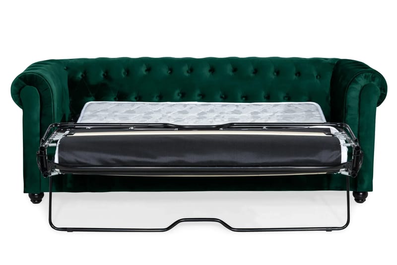 Chesterfield Lyx 3-sits Framåtbäddad Bäddsoffa med HVILA Bäddmadrass 140x200 cm Memoryskum med Tvättbar klädsel - Grön - Products - Möbler - Soffa - Bäddsoffa - 3 sits bäddsoffa